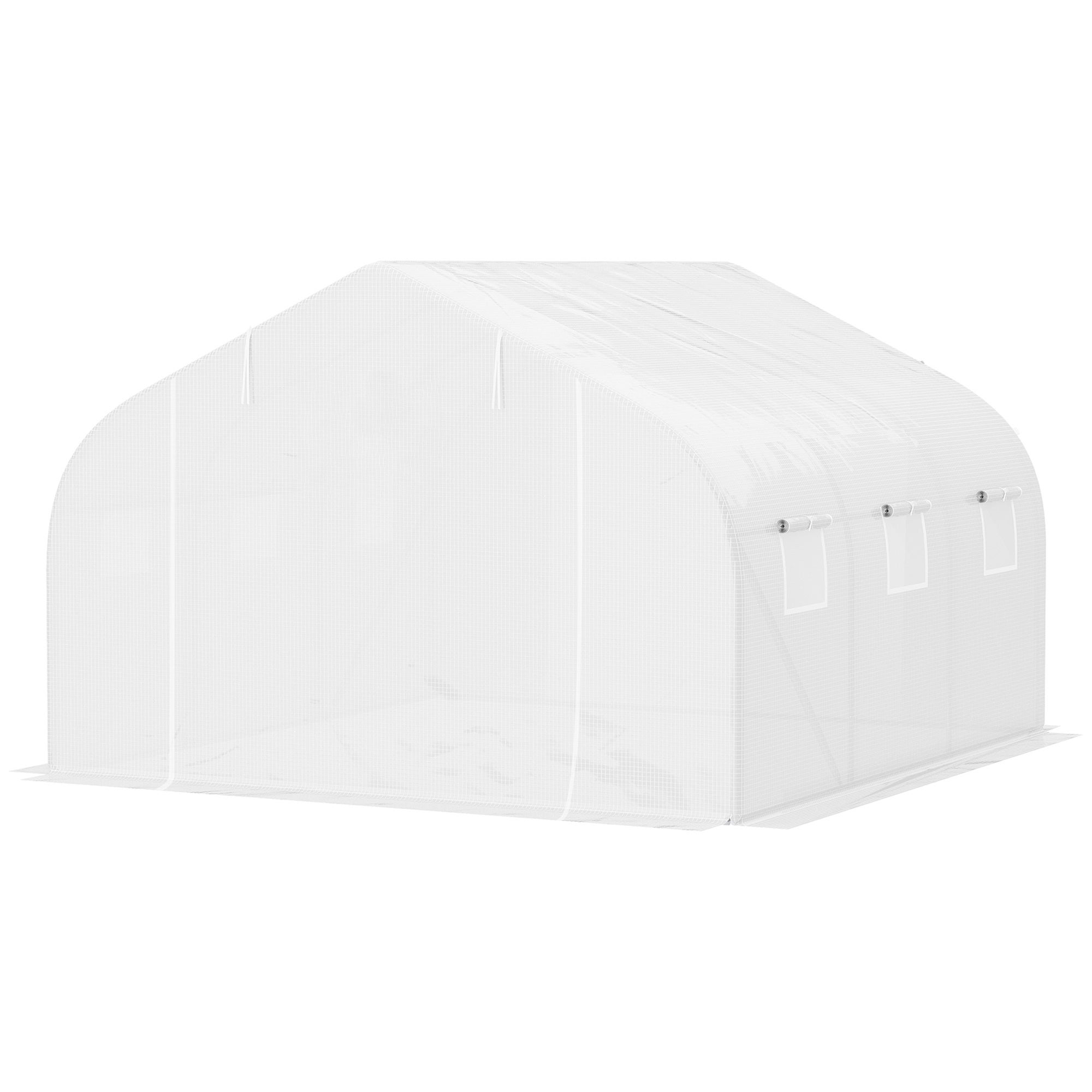 Serre Tunnel de Jardin 13,35 m² dimensions 4,5L x 3l x 2H m Porte + 6 fenêtres enroulables Acier galvanisé bâche PE Haute densité Blanc - 2