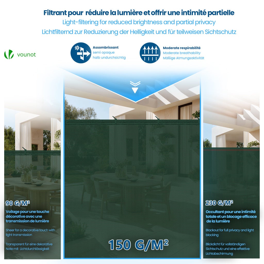Brise vue occultant en HDPE 150g/m² 1x10m avec attaches de fixation vert VOUNOT® - 4