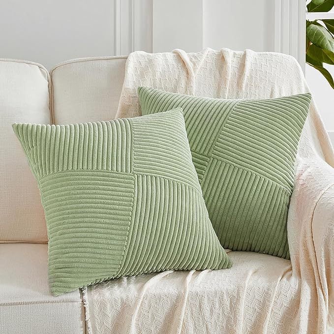 2szt Sofa poszewka na poduszkę, poszewka na poduszkę 45x45cm, miękki sztruks, dekoracyjna poszewka na poduszkę w paski, żółto-zielona