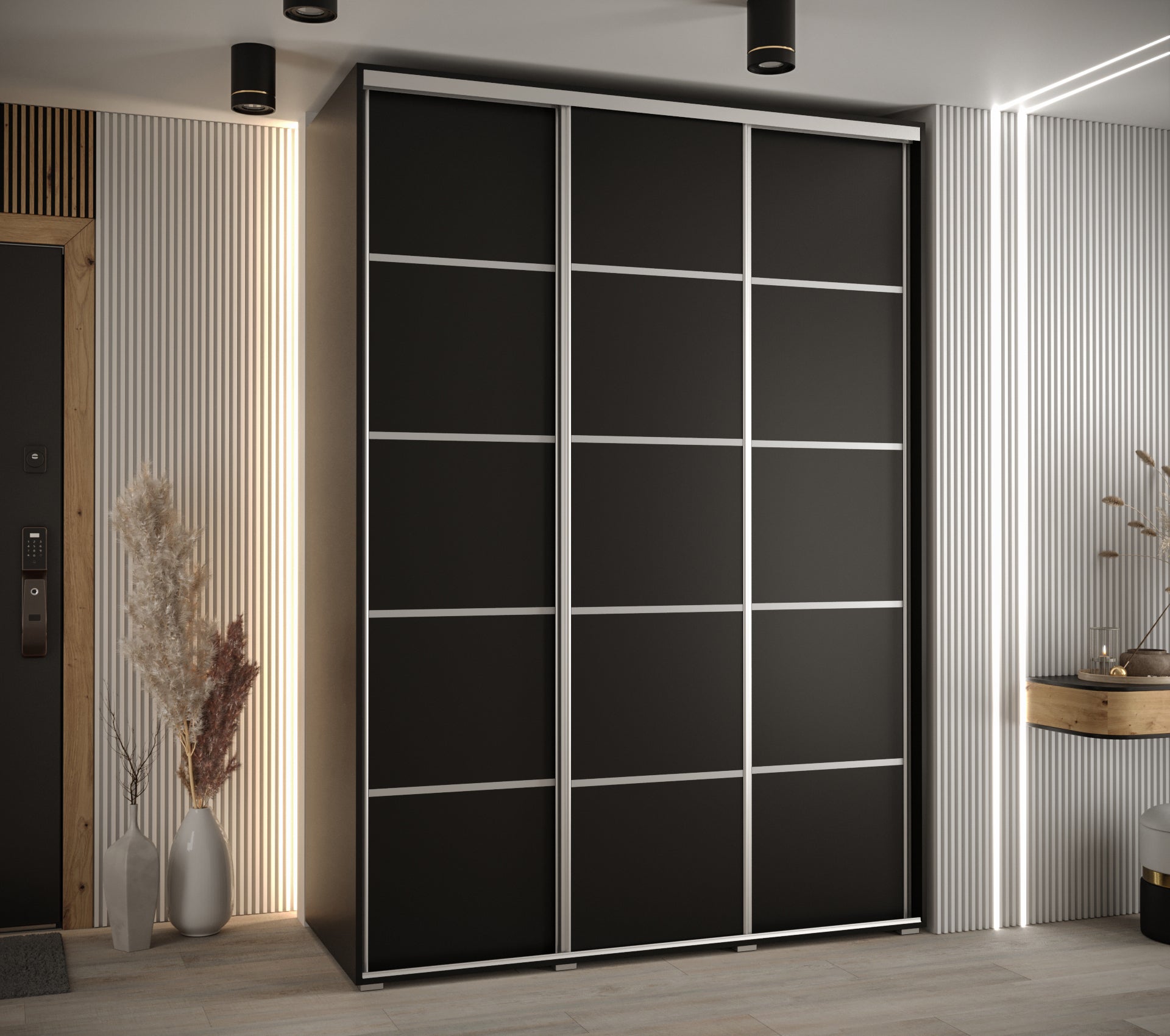Szafa przesuwna wysoka Davos 4 180 x 60 x 235,2 cm czarny + czarny + u. srebrny - Abiks Meble - 2