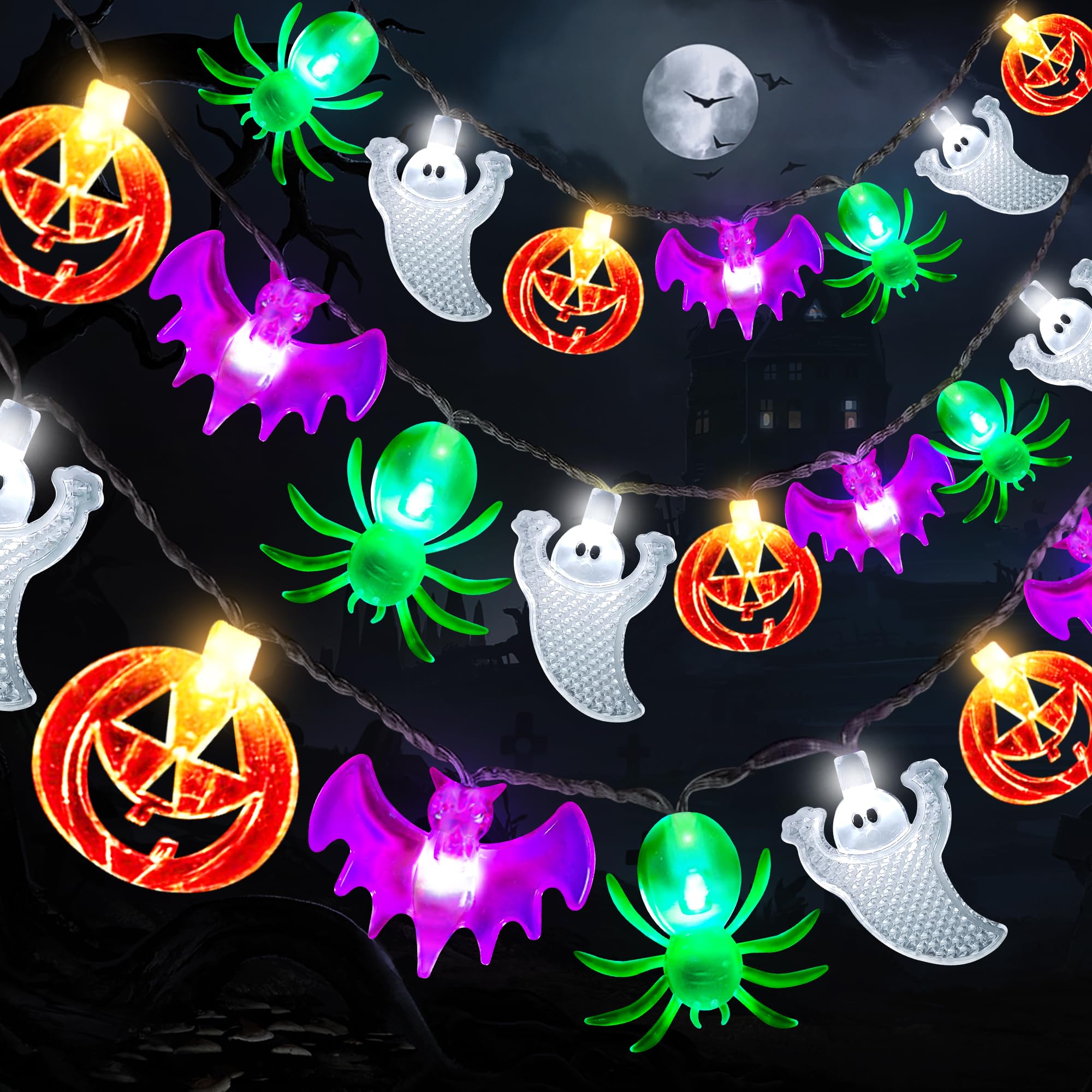 3-metrowa girlanda świetlna z dyniami na Halloween, girlanda halloweenowa z 20 diodami LED, odpowiednia do dekoracji wewnętrznych i zewnętrznych