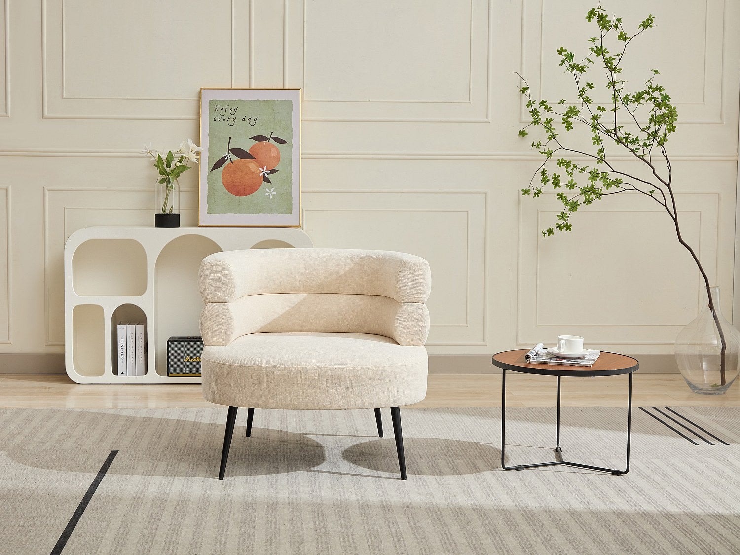 Fauteuil en tissu beige CAMEDO - 7