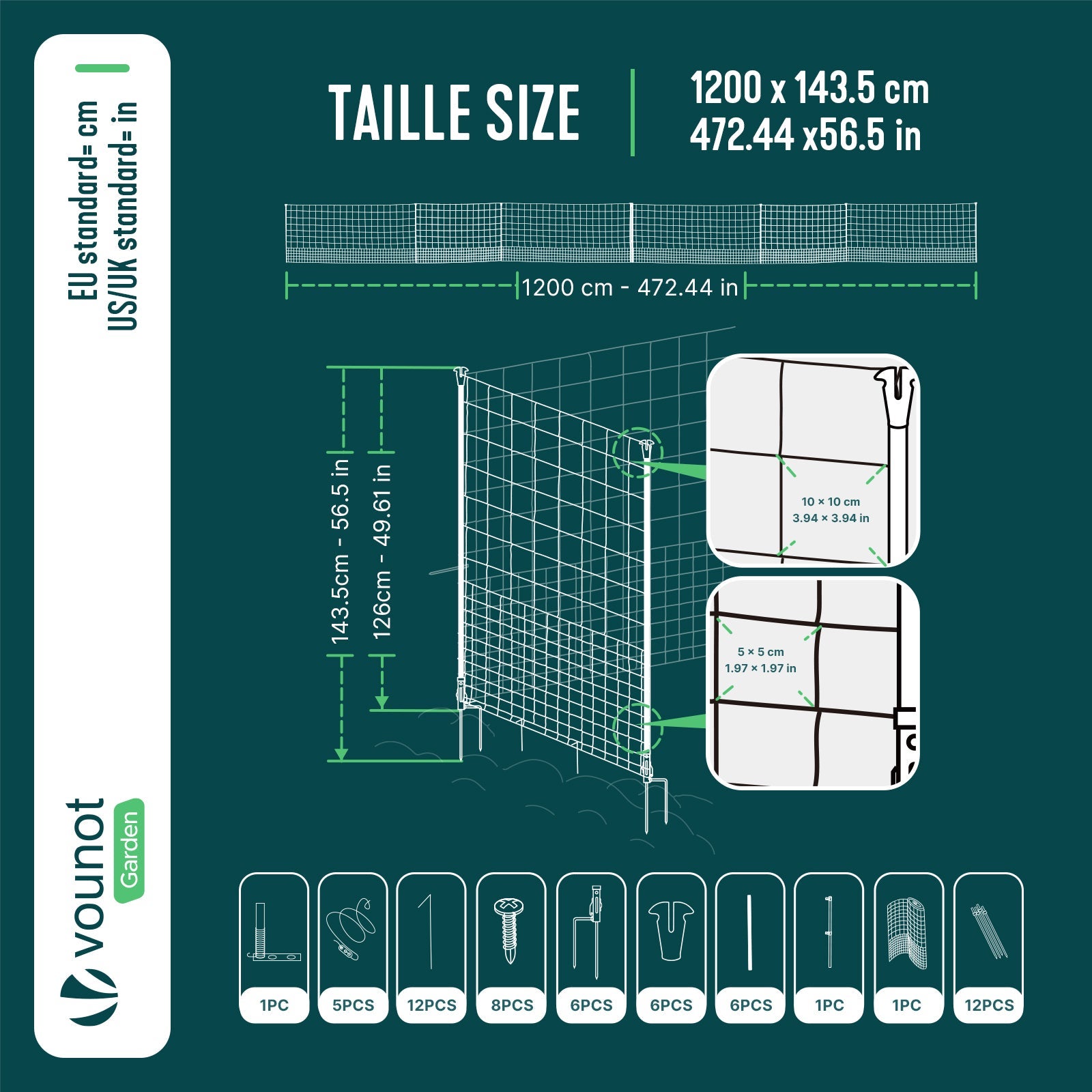 Kit filet à poules 12m avec piquets double pointes - Clôture volaille avec porte d’accès - Enclos extérieur en PE vert - VOUNOT® - 3