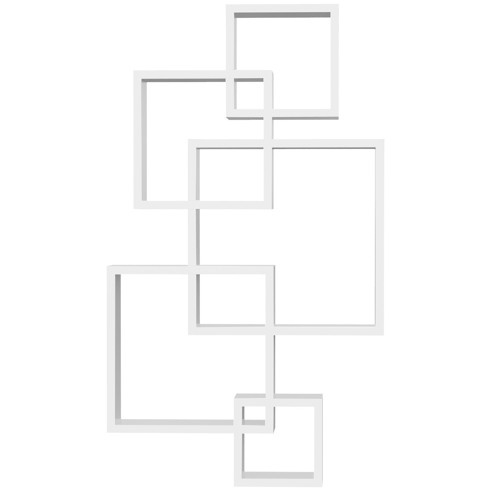Étagère murale suspendue avec 5 cubes et 9 compartiments en bois d’épicéa blanc, 49,5 x 10,2 x 86 cm, idéale pour salon. - 3