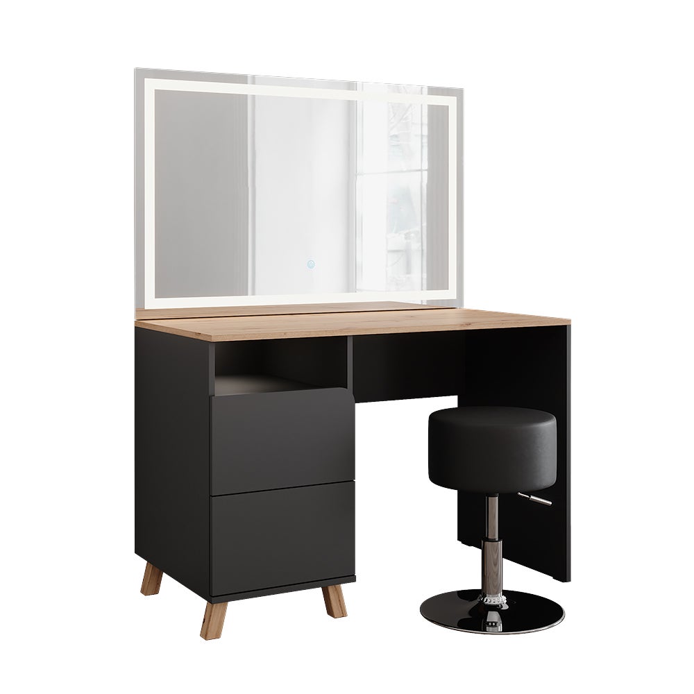 Vicco Stół do toalety Karen, Antracyt/Artisan, 110 cm z taboretem i lustrem LED