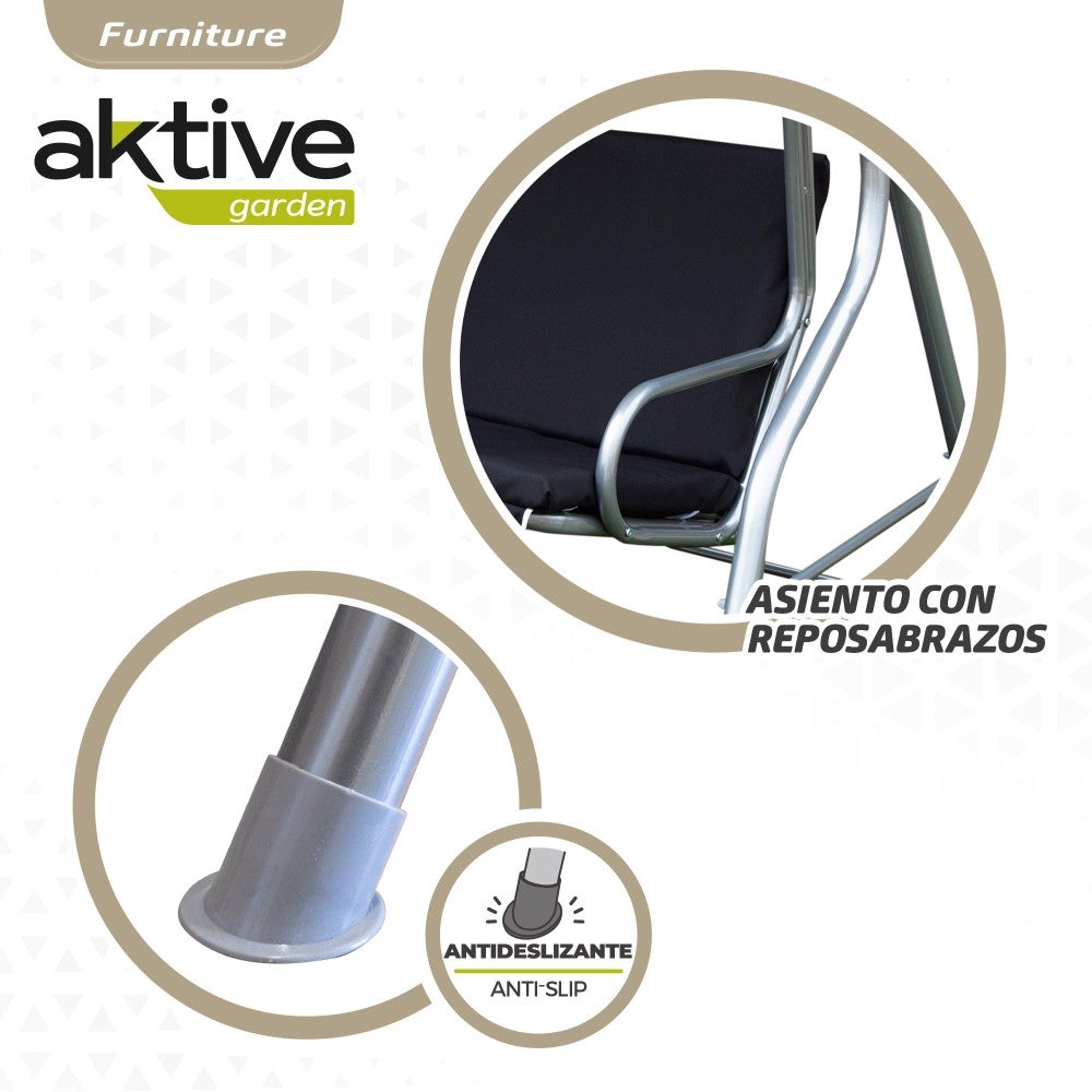 Cadeira de balanço de jardim preta com toldo inclinável de 3 lugares Aktive - 5