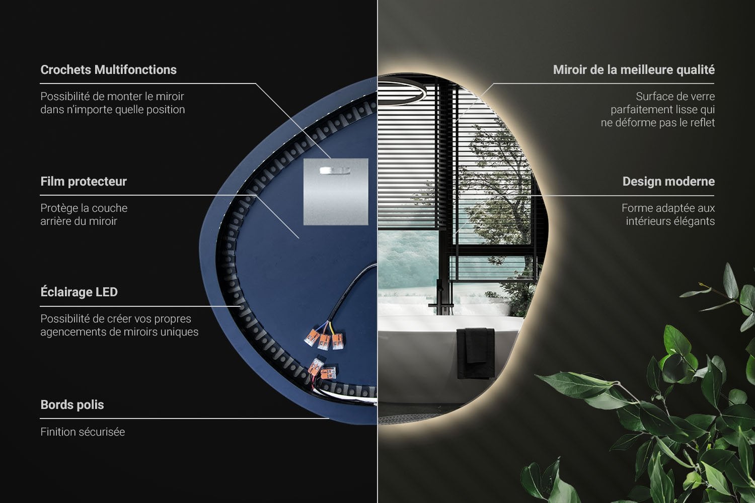 Specchio nuvola LED luce calda, stile elegante per interni moderni 57,5x58 cm, ArtPrintCave - 3