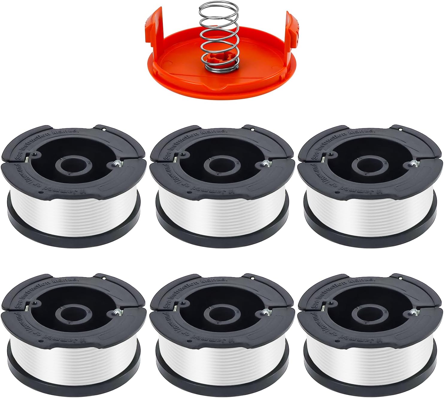 8 sztuk szpul z żyłką zamiennych do kosiarek Black et Decker, szpula z żyłką do podkaszarki Black et Decker, 6 żyłek do podkaszarki, 1 pokrywka