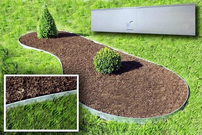 Bordo per prato zincato per aiuole, in metallo, 40 m x 18 cm Bordo per prato zincato per aiuole, in metallo, 40 m x 18 cm
