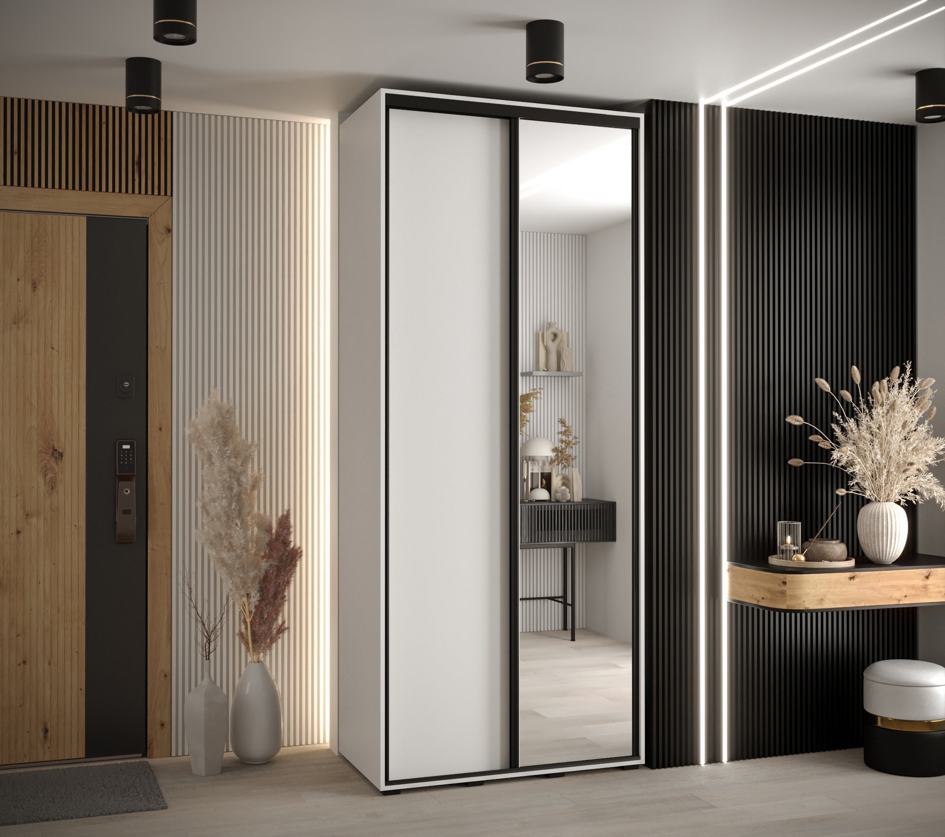 Szafa przesuwna z lustrem wysoka Davos 3 110 x 60 x 235,2 cm biały + biały + u. czarny - Abiks Meble - 2