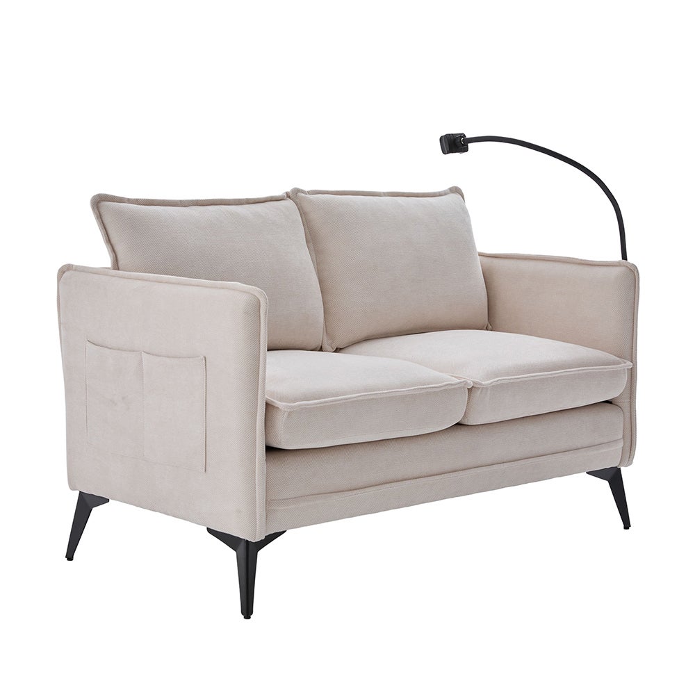 Canapé Double Moderne Petit Canapé Tissu avec Rangement Poche Latérale + Support Téléphone Portable Réglable - 3