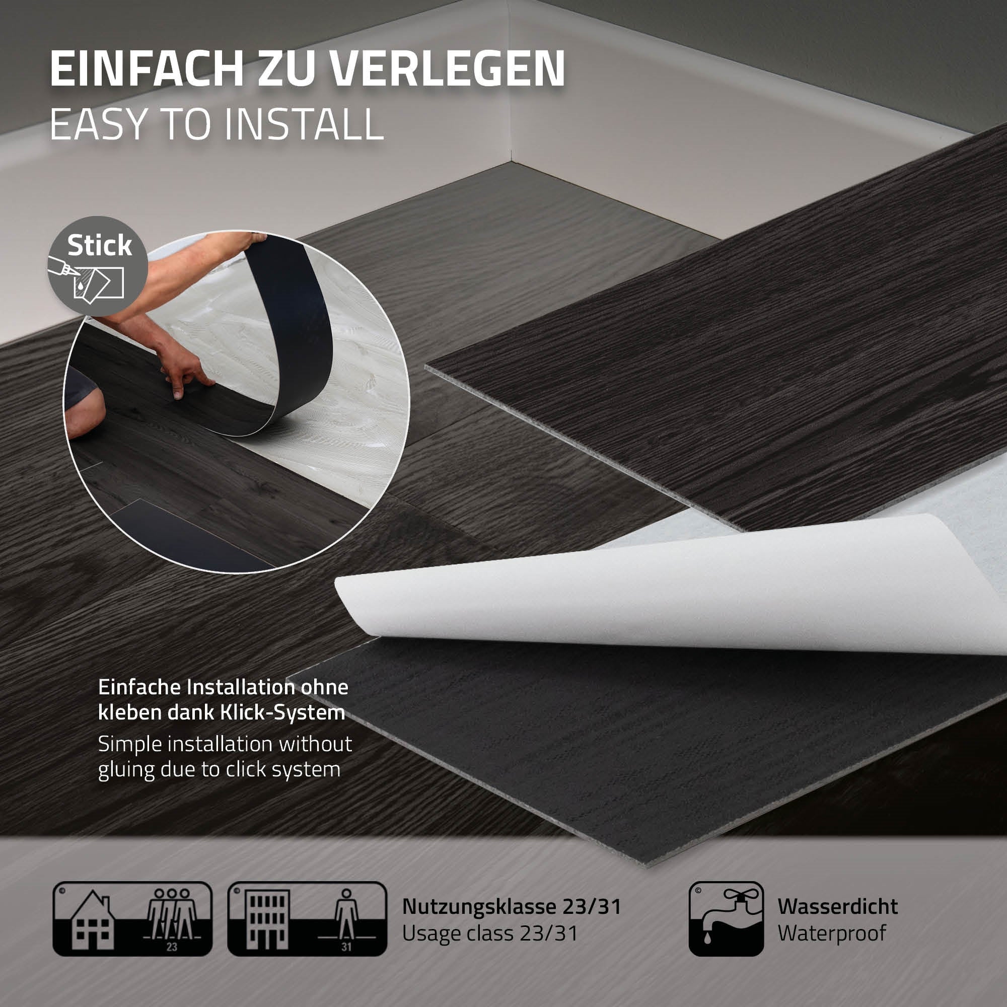 Revêtement de sol autocollant en PVC vinyle 2,23m²/16 planches 91,5 cm x 15,3 cm gris foncé aspect chêne antidérapant résistant à l'eau l'abrasion - 6