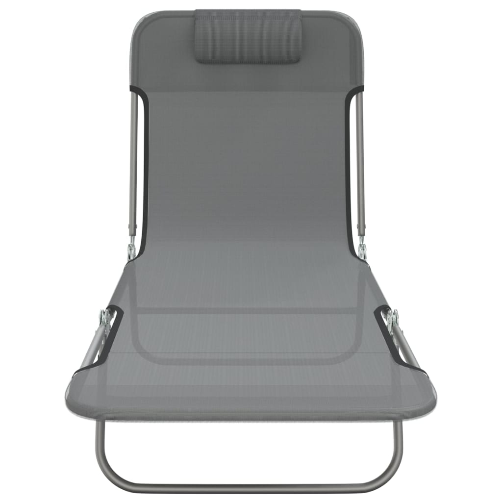 Lot de 2 Chaises longues | Bain de soleil | Transat de relaxation pliables gris textilène et acier CFW599823 - 4