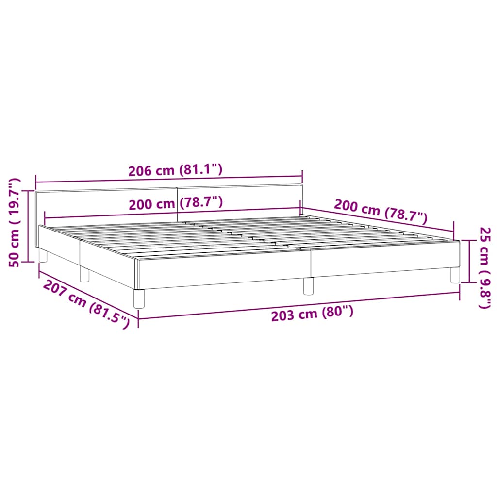 Cadre de lit sans matelas gris clair 200 x 200 cm en velours - 9