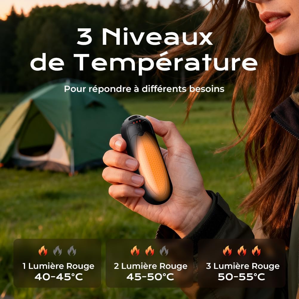 Chauffe Main Rechargeable Chaufferette Main Reutilisable Magnétiques 5000 mAh Chauffe Main