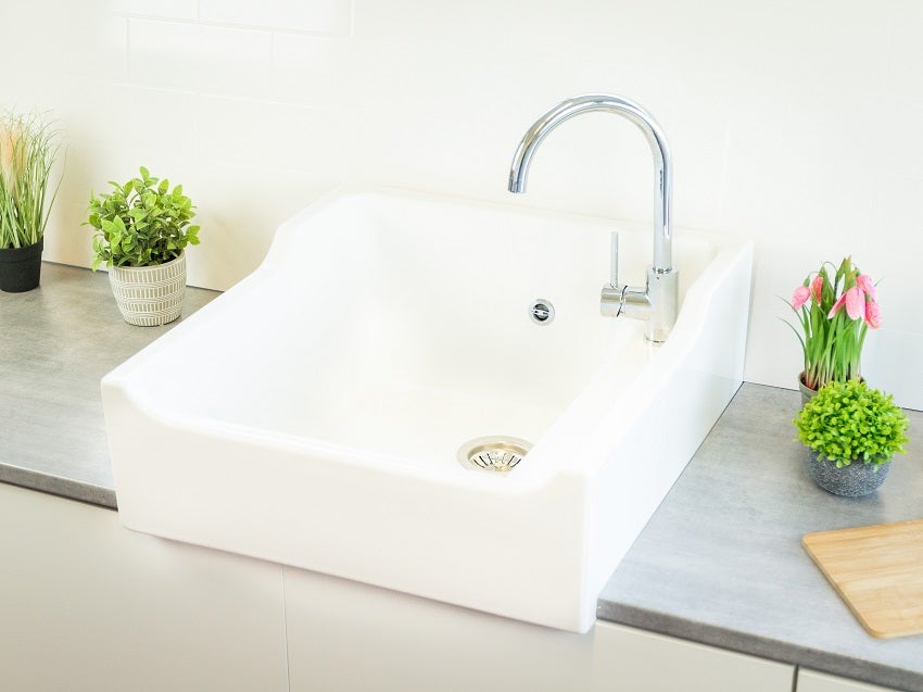 Evier Céramique Timbre D'office 1 Bac Vintage Blanc 60cm - 5