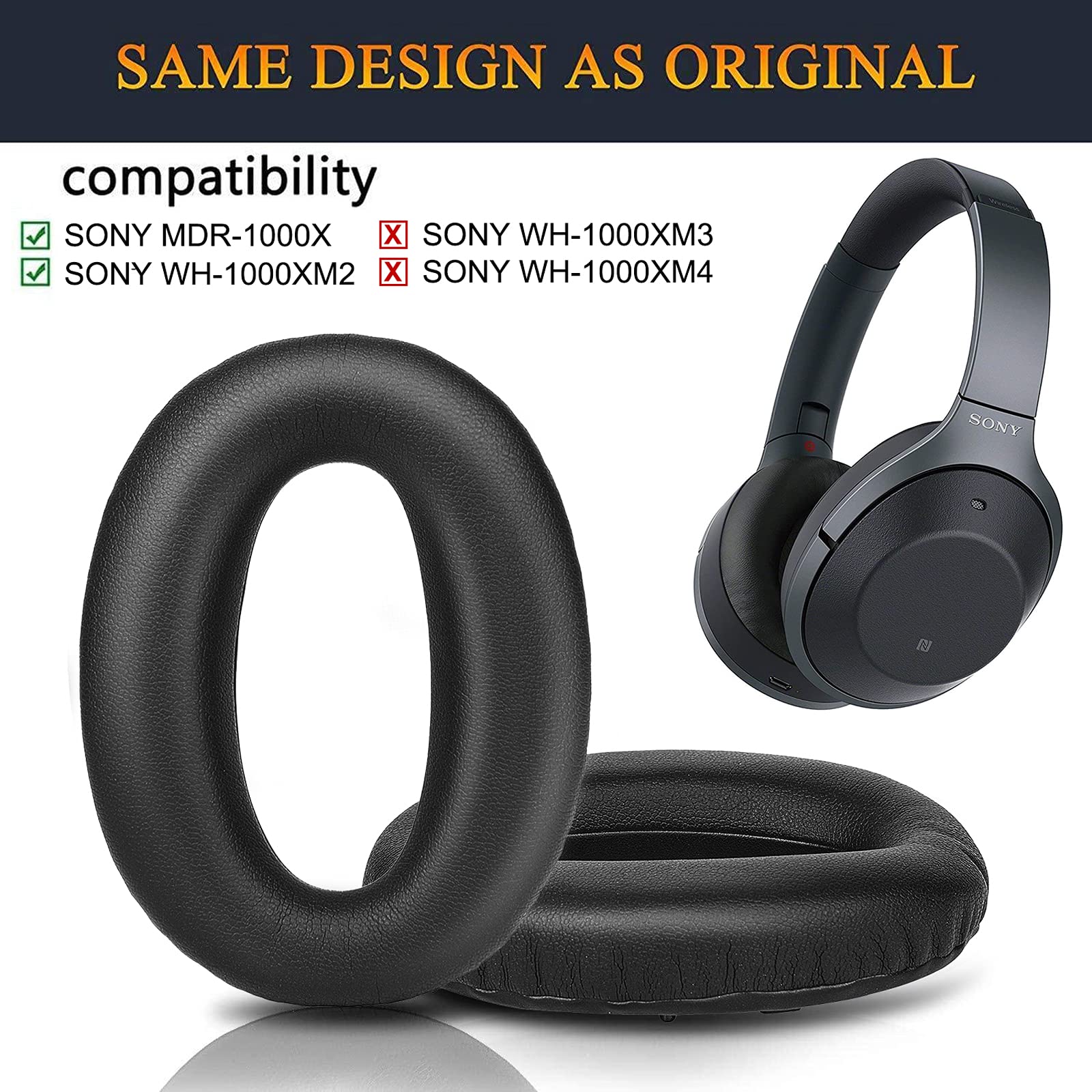Coussinets d'oreille pour Sony MDR-1000X WH-1000XM2 1 paire Noir - 3