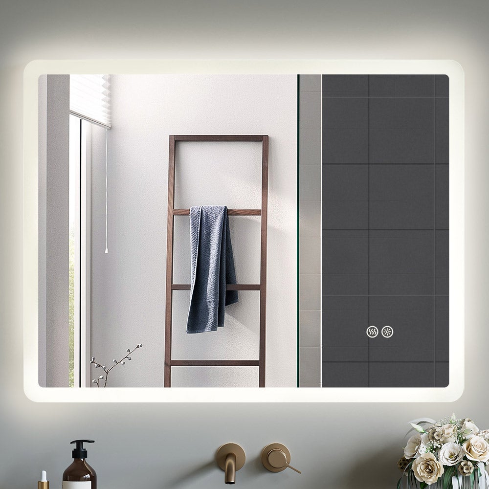 Lustro łazienkowe LED 70 x 90 cm, przeciwmgielne, ściemnialne, z funkcją pamięci i inteligentnymi przyciskami dotykowymi HOROW