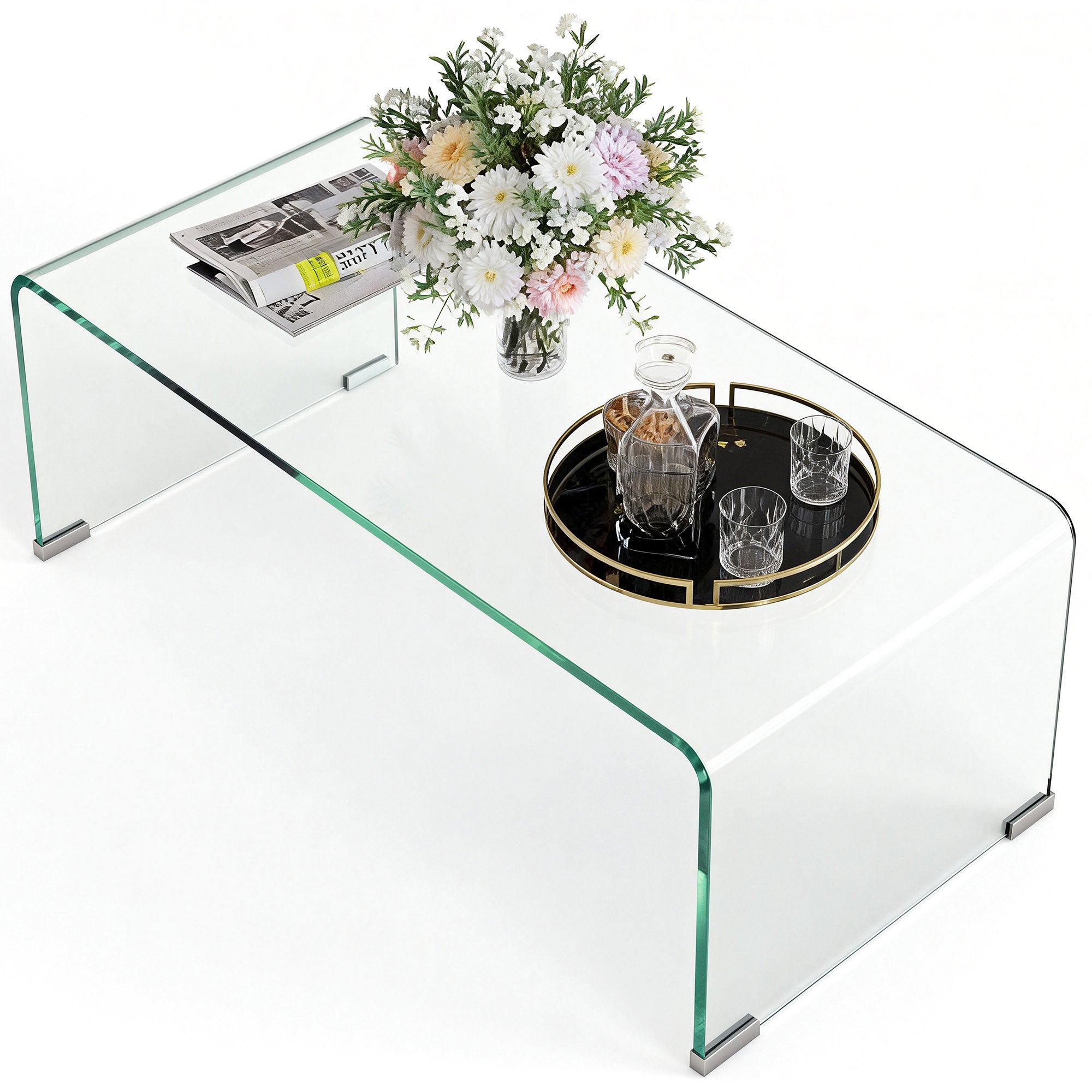 Table basse en verre trempé, design monobloc, moderne, 80x45x35 cm ...