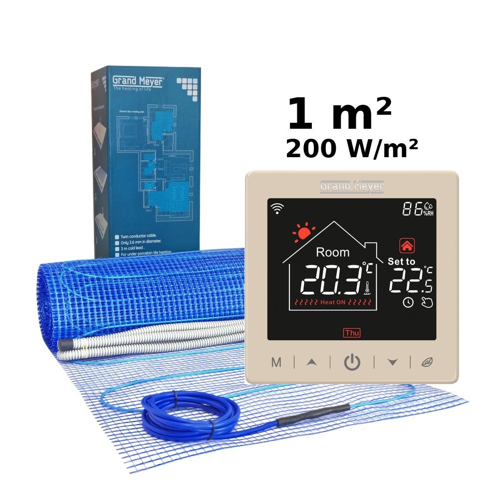 Zestaw do ogrzewania podłogowego 1 m², 200 W/m² + termostat SN-15 Wi-Fi programowalny