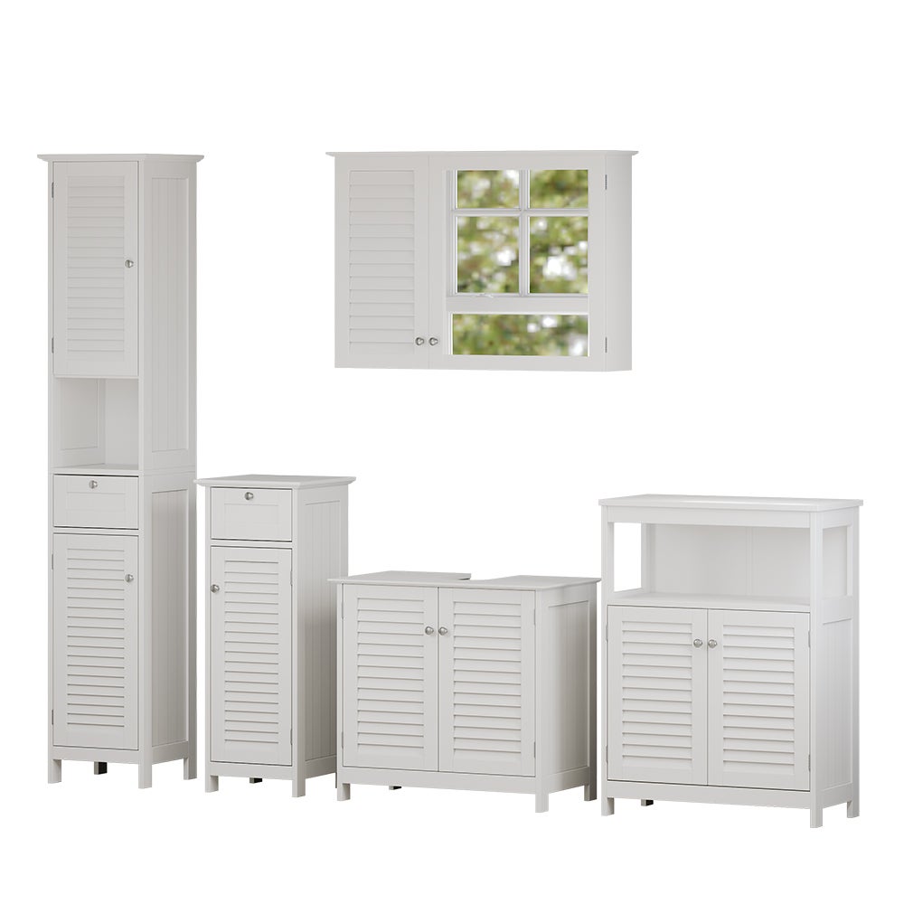 Vicco Zestaw mebli łazienkowych Riad, Biały, 5 części, jednostka podstawowa z półką pośrednią