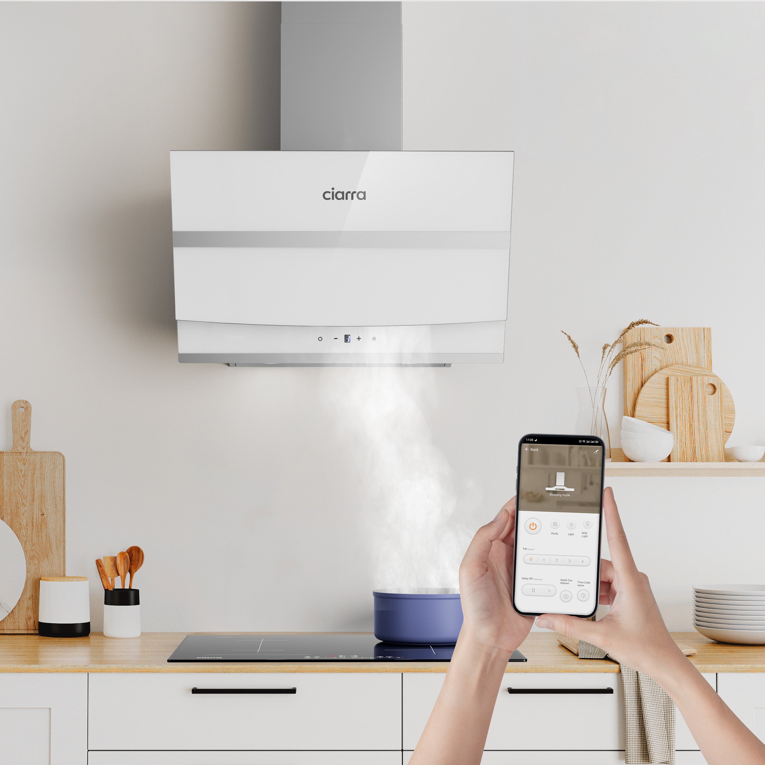 CIARRA Exaustor Táctil 60cm com Booster 650m3/h Controle APP Vidro Branco VM6736NW - 2