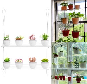 Présentoir de pot de fleur pliable à 2 niveaux, support de