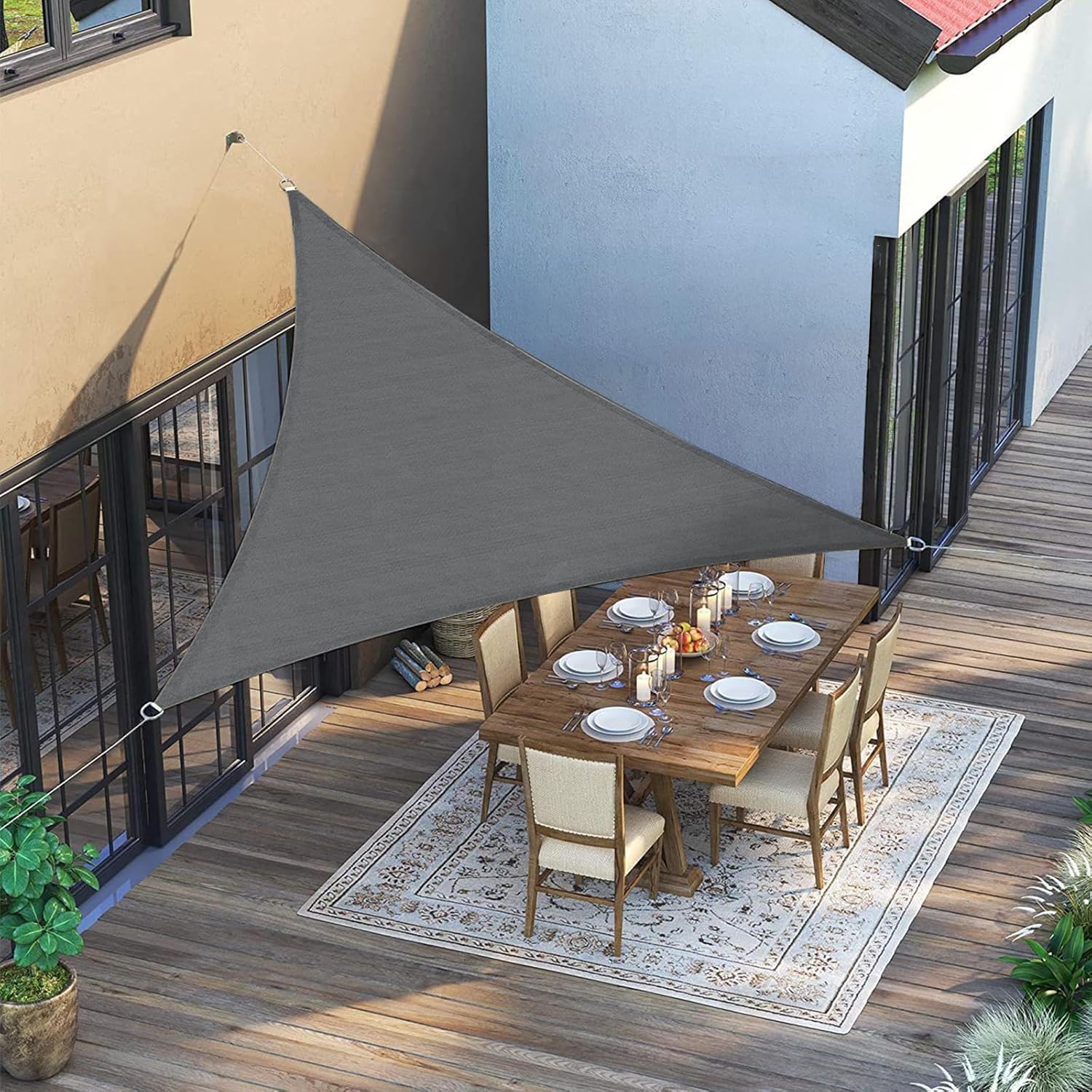 Voile D'Ombrage Triangulaire 3x4x5 M Blanc Crème – 95% UV, Imperméable, Toile Jardin Patio Terrasse Camping