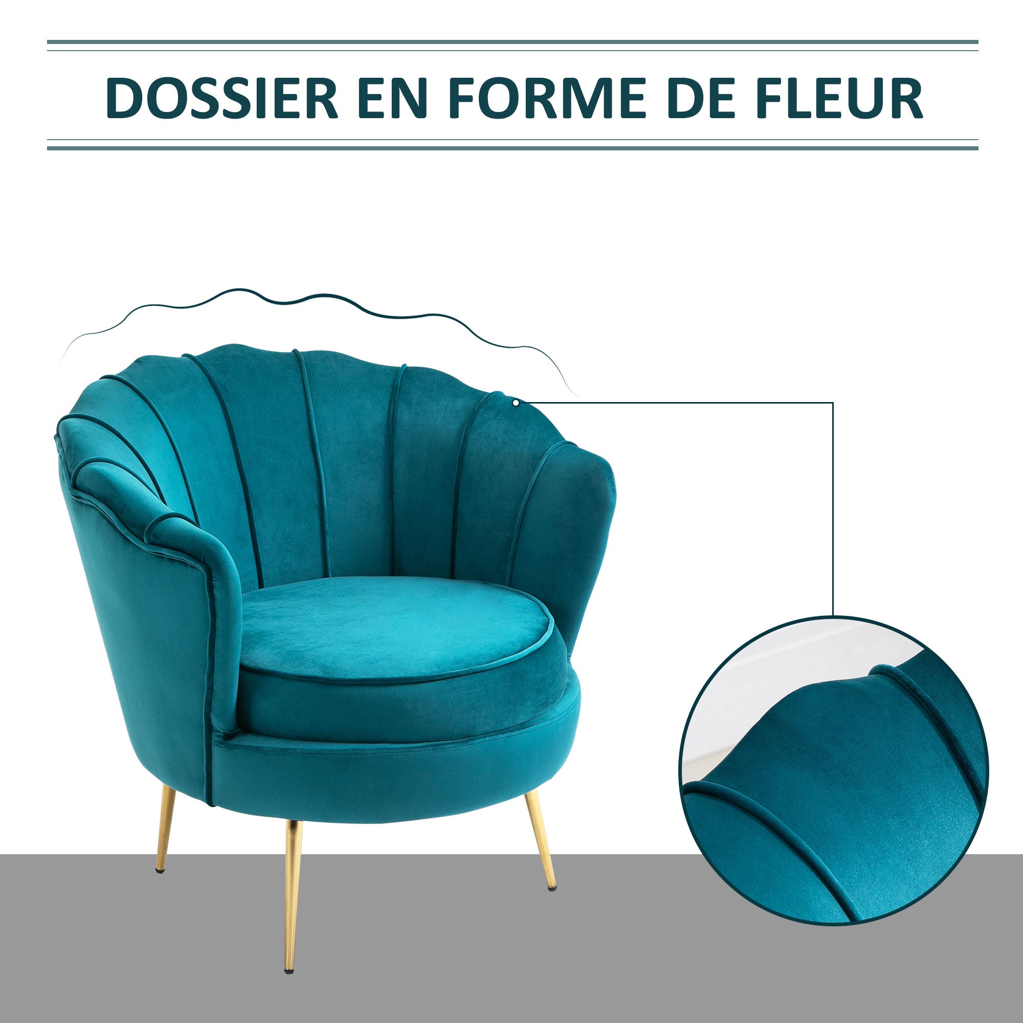 fauteuil tissu Velours HOMCOM - 5