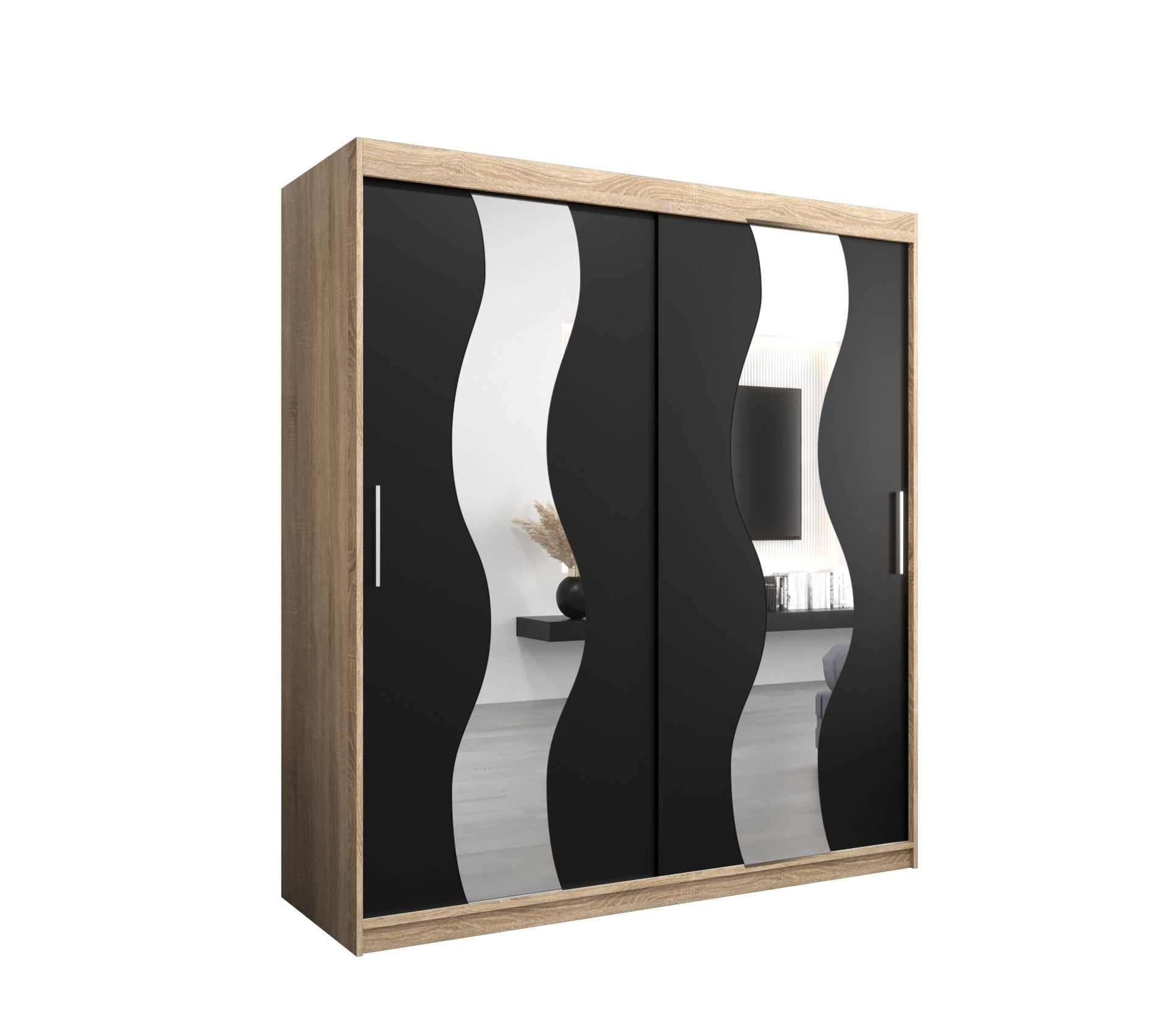 Szafa przesuwna garderoba SEWILLA 180 x 62 x 200 cm Sonoma + Czarny - Abiks Meble