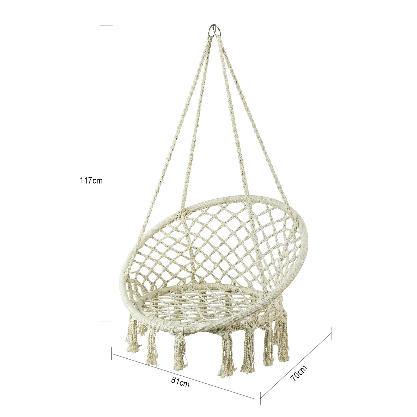 Sobuy Ogs42-mi Chaise Suspendue À Franges En Corde De Coton, Hamac Suspendu Macramé, Fauteuil Balançoire - 3