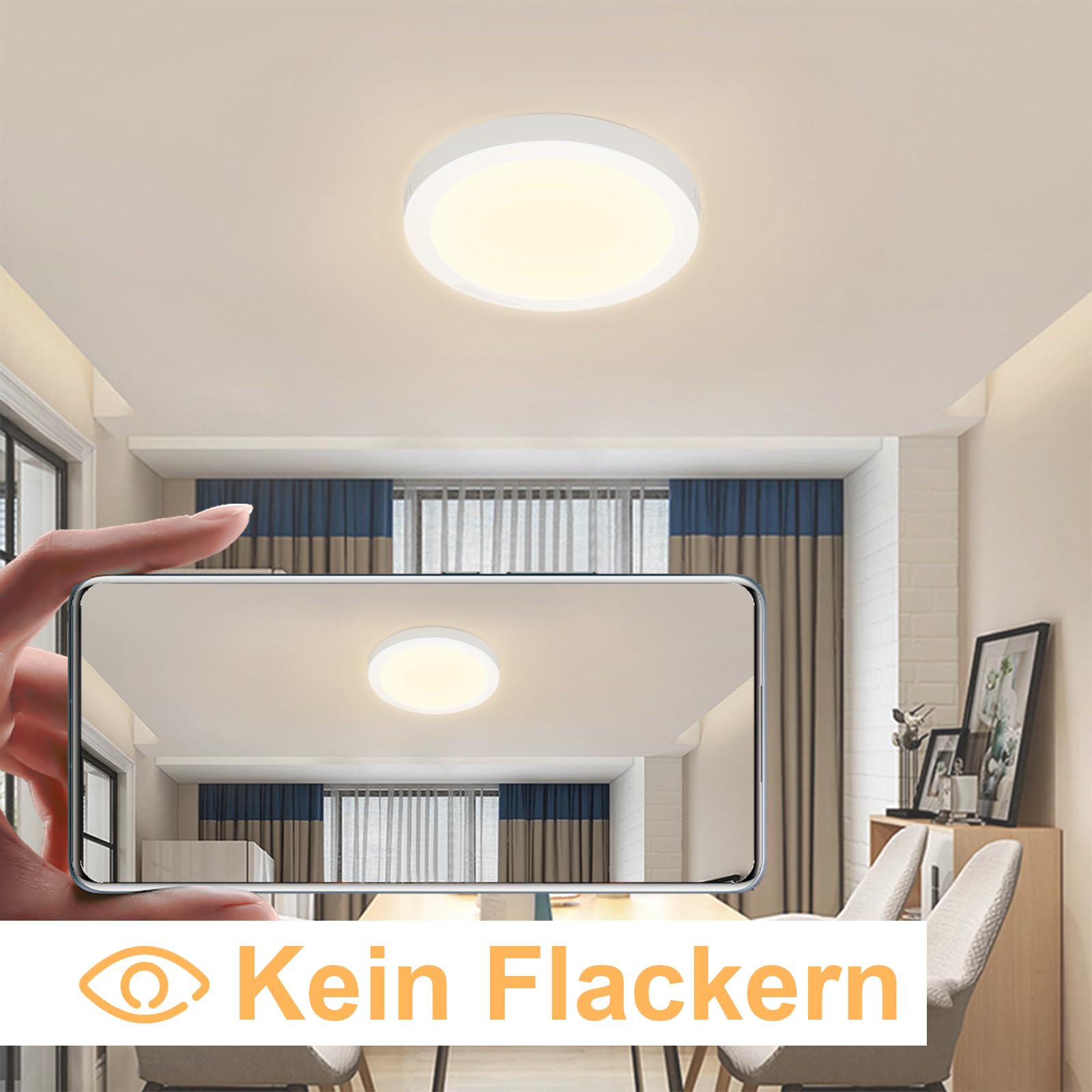 ZMH Plafonnier LED plat 18 W pour salle de bain - Lot de 2 Blanc chaud rond 3&nbsp;000 K IP44 - Lampe d'intérieur pour couloir Ø 23 cm - Moderne - 7