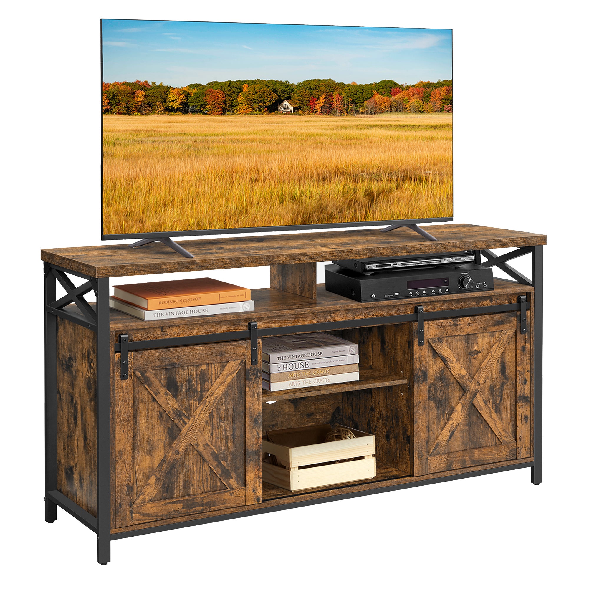 Meuble TV 100 cm d'angle avec étagères et support TV réglable de 32 à 70 pouces design industriel - DETROIT