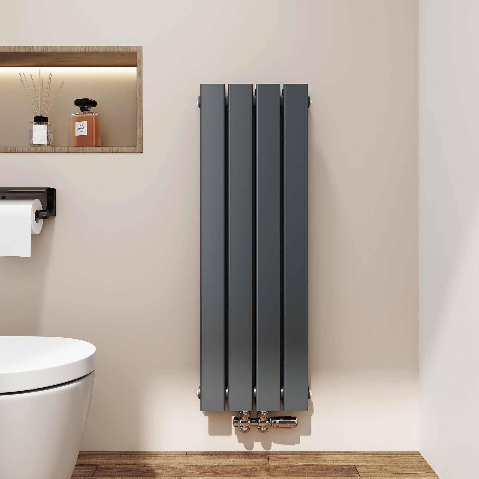 EMKE Grzejnik Stalowy Podwójny Pionowy 446W, 90x30,4 cm, 4 bar, do 6 m² – Antracytowy