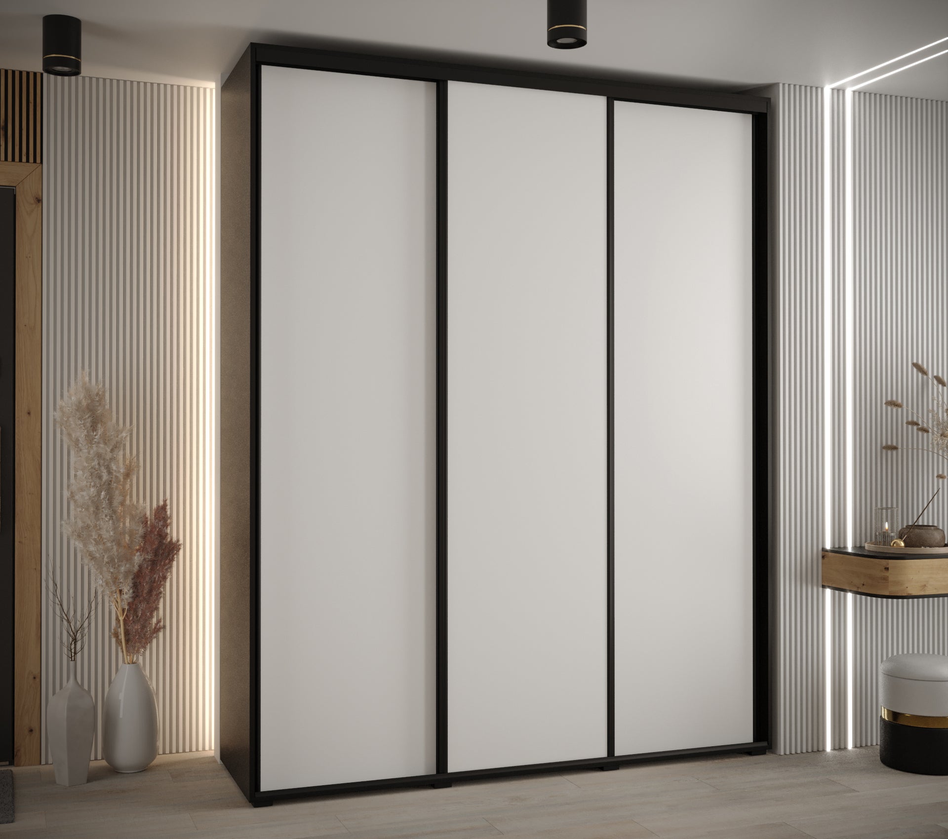 Szafa przesuwna wysoka Davos 1 190 x 45 x 235,2 cm czarny + biały + u. czarny - Abiks Meble - 2