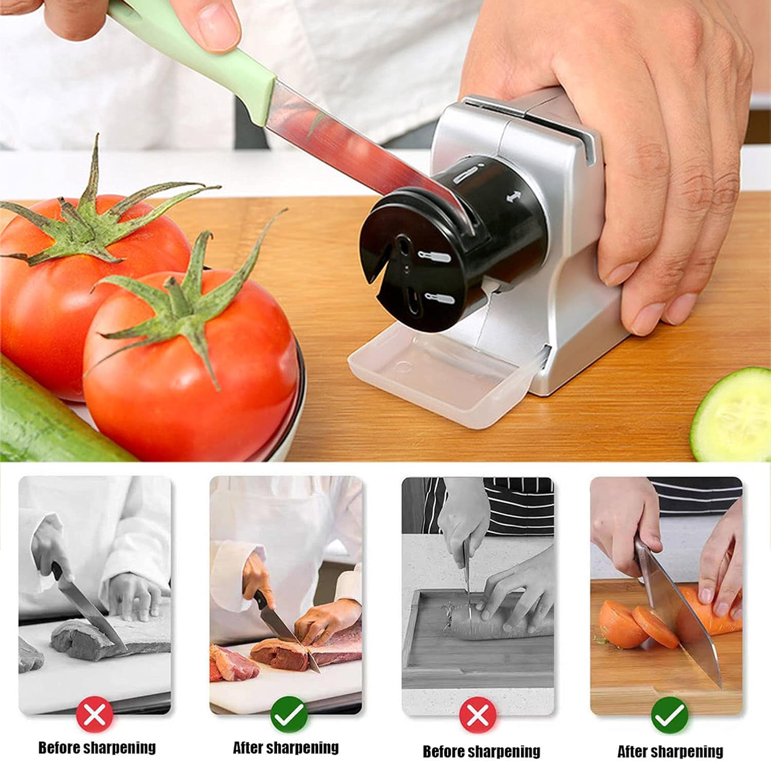 Affilacoltelli, Affilacoltelli elettrico, Affilacoltelli da cucina, Base antiscivolo adatta per coltelli e cacciaviti - 2