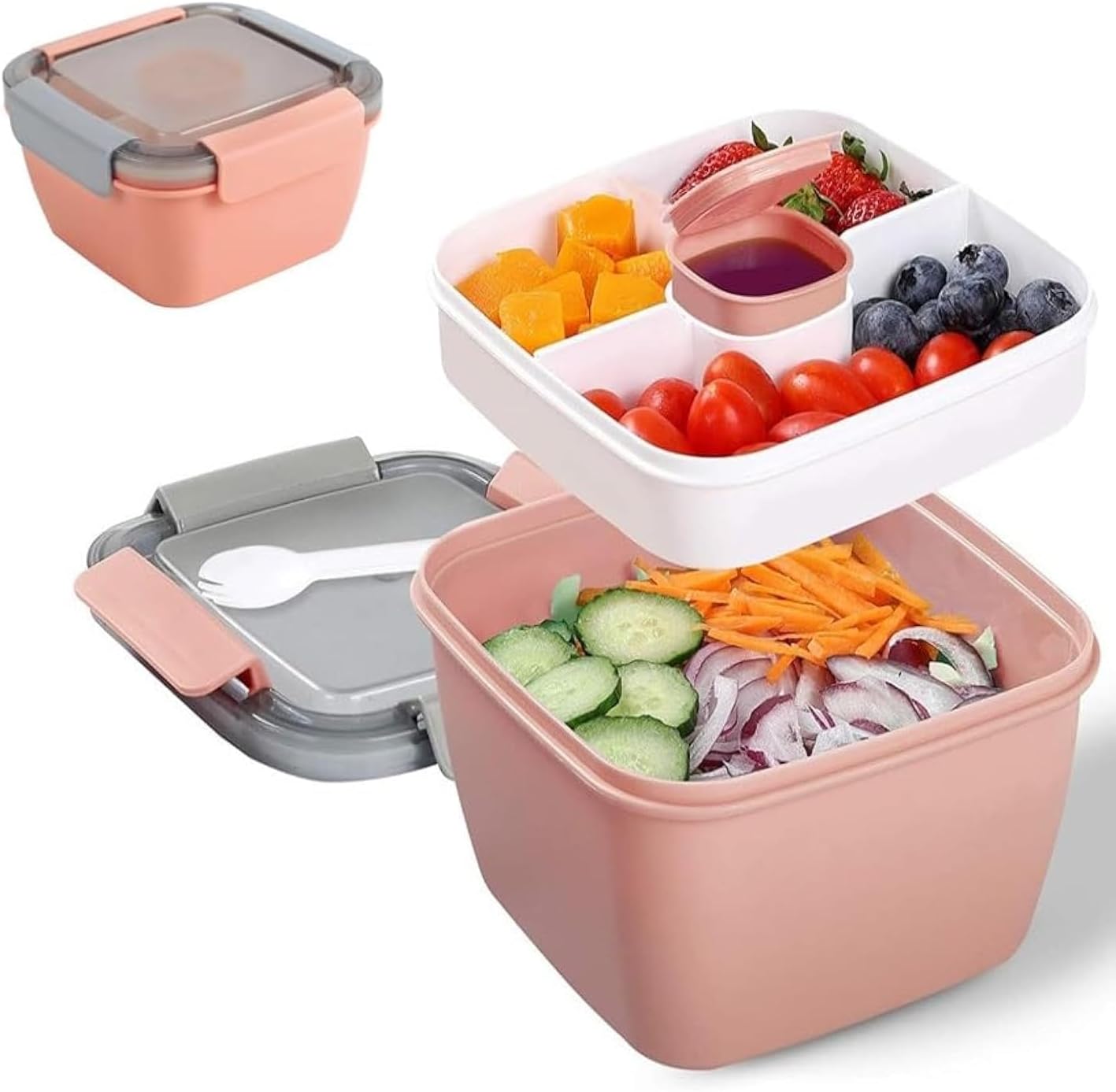 Pudełko na lunch z przegródkami, pudełko śniadaniowe ze sztućcami dla dorosłych/dzieci, trwałe, szczelne, pudełko na sałatkę na wynos