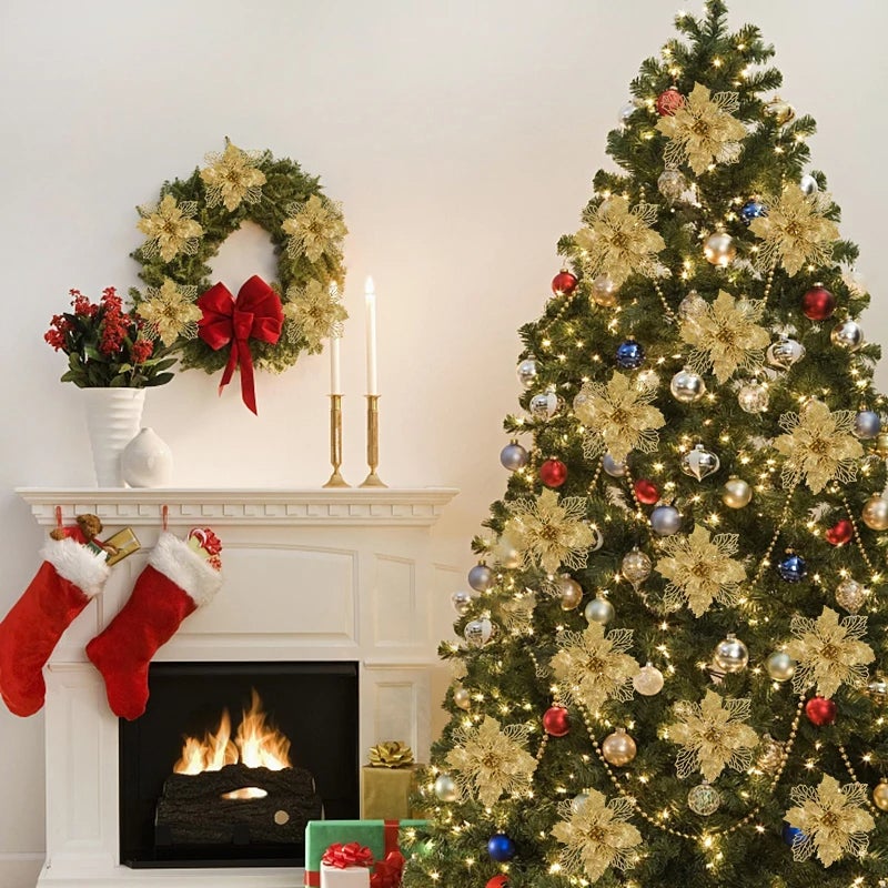 Agoer Lot De 24 Fleurs De Noël Artificielles Pour Sapin De Noël