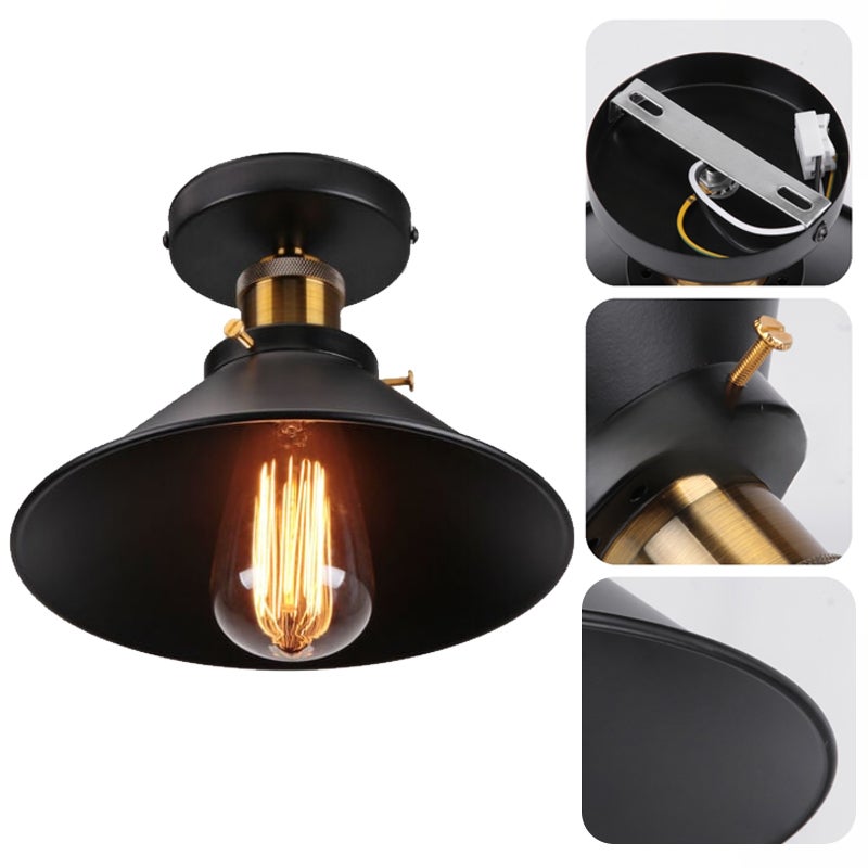 Zestaw 2 lamp sufitowych w stylu industrialnym, żyrandole metalowe retro, lampy wiszące LED, wysokiej jakości lampy sufitowe, φ22 cm (biało-złote) - 6