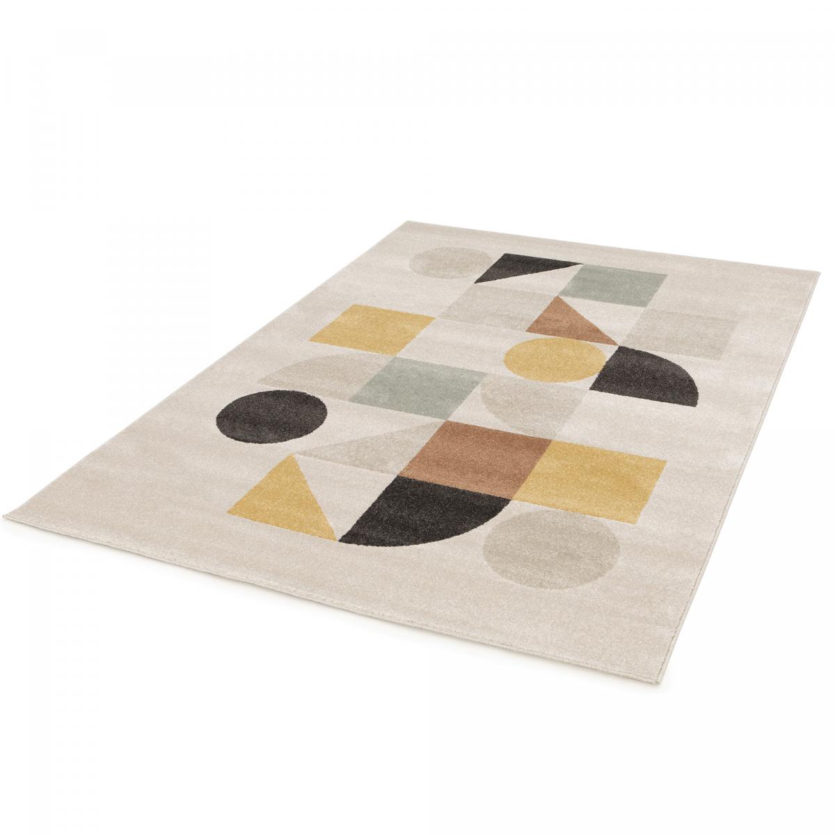 tapis salon 160x230 tissé beige et jaune rectangle motif géométrique CONTEMULTI - 6