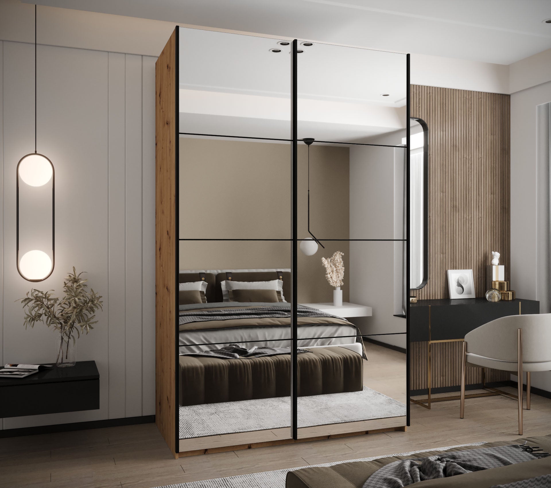 Szafa przesuwna wysoka Lux 2 160 x 64 x 245,5 cm artisan + czarny + u. czarny - Abiks Meble - 2