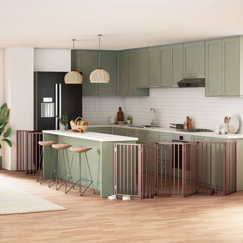 Składana bramka dla psa, z drzwiami, 12 paneli, brązowa, 600 cm vidaXL