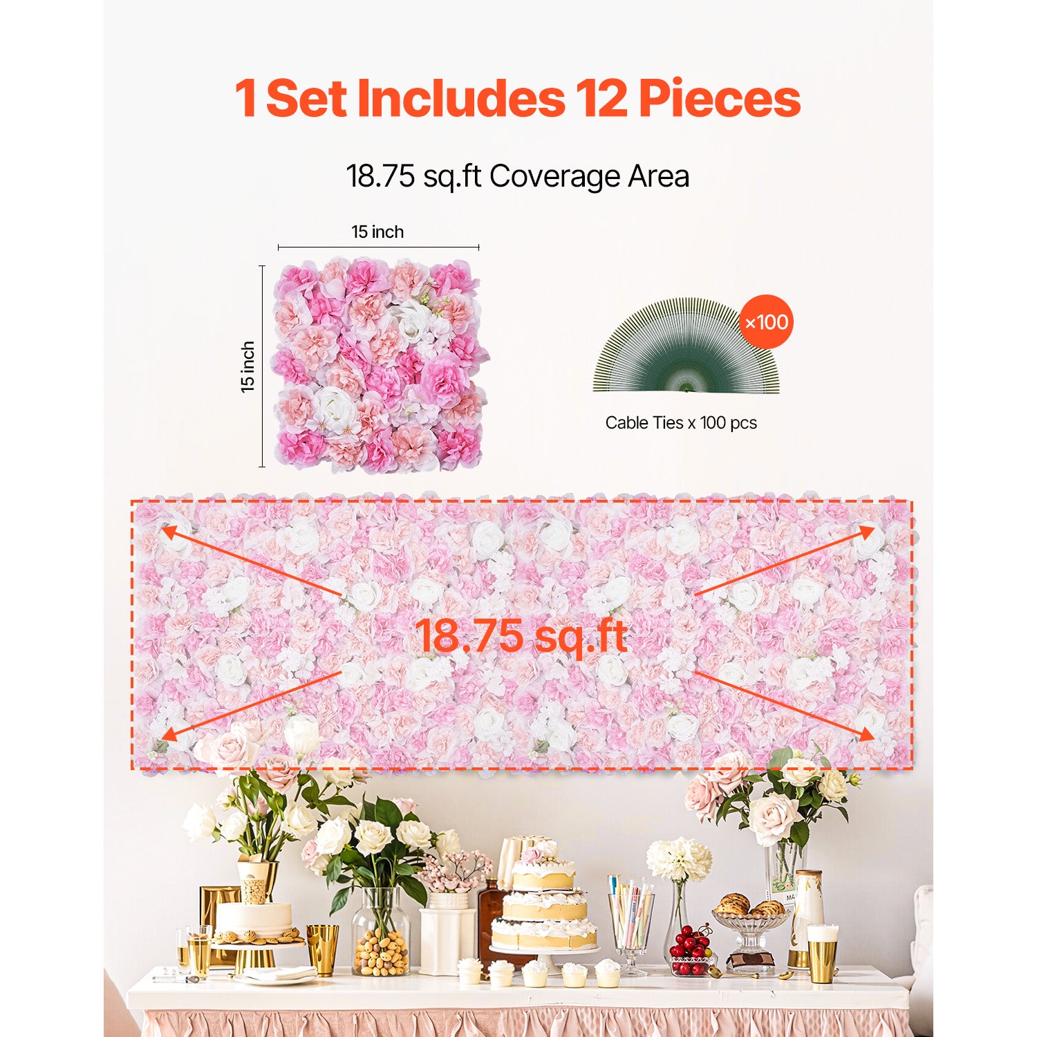 Panneau mural floral SucceBuy 3D,12 pièces 38 x 38 cm,motif floral artificiel,design sans couture,installation facile pour mariage,maison,rose - 8