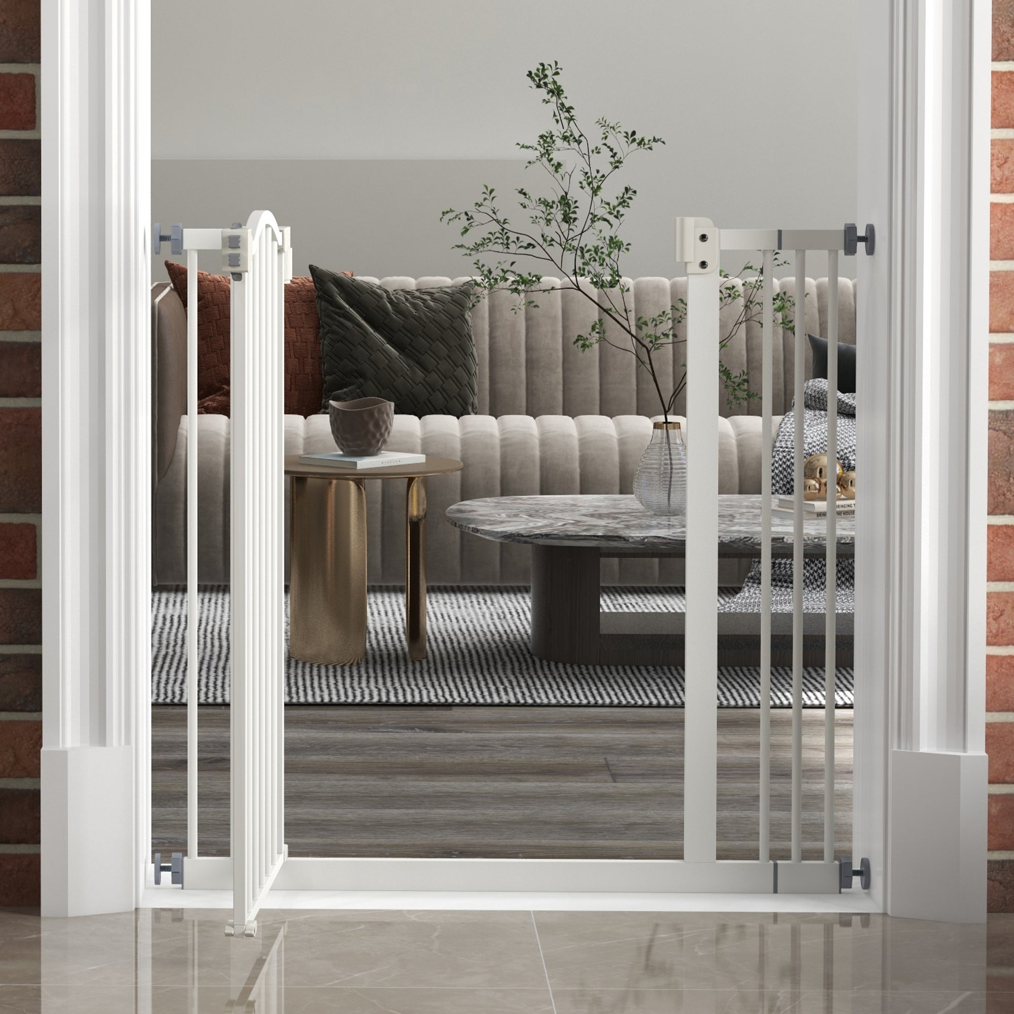 Barrera de Seguridad PawHut Metal, Plástico Blanco 87x3.5x78 cm D06-094V05WT - 5