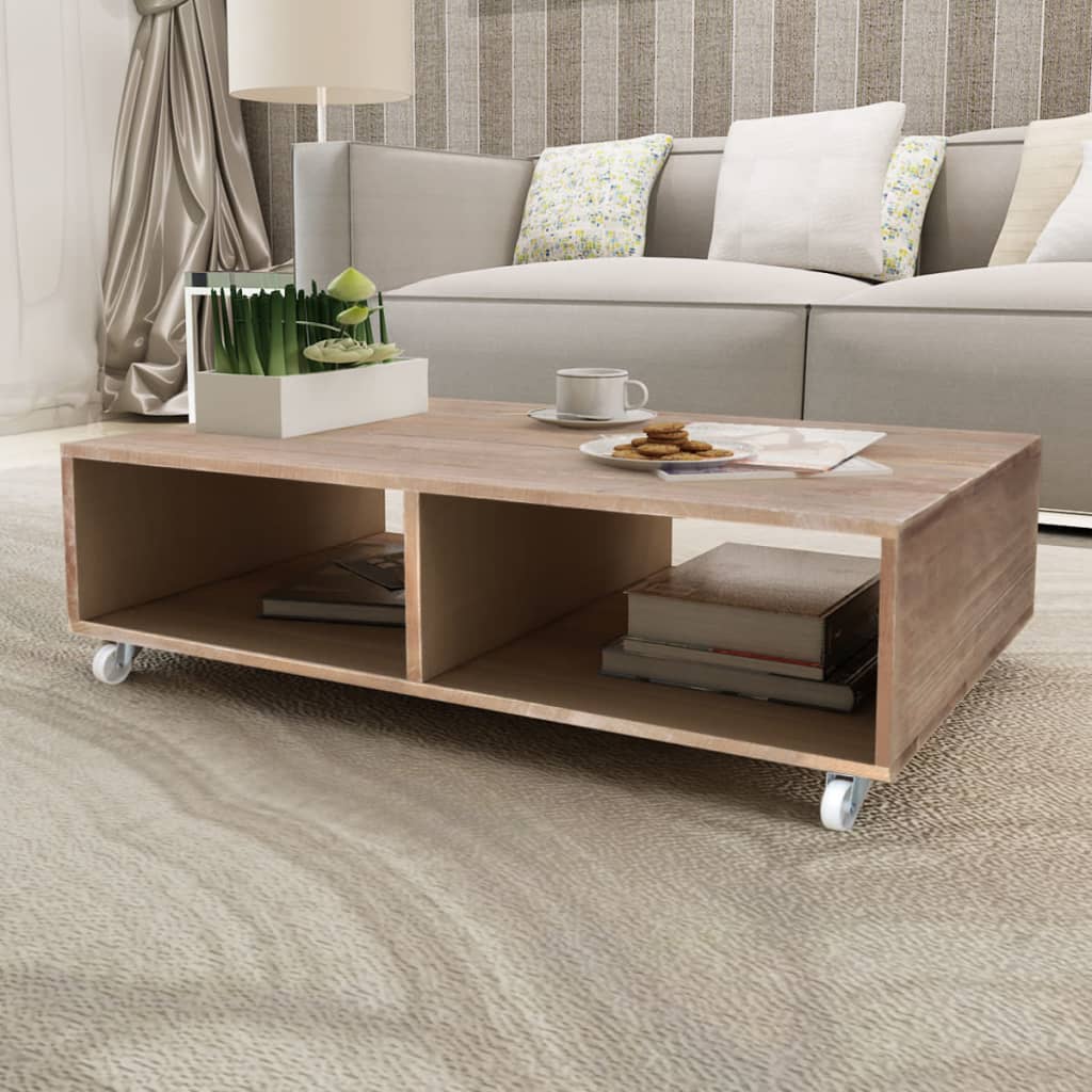 THOR Table basse rectangulaire en bois massif à roulettes By MARIONI | design Marioni Lab