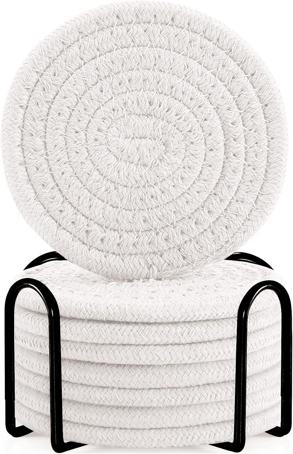 Zestaw okrągłych podstawek pod kubek z bawełny w stylu boho na stół jadalny, gruba podkładka izolacyjna, okrągła podkładka pod herbatę (z uchwytem), 8