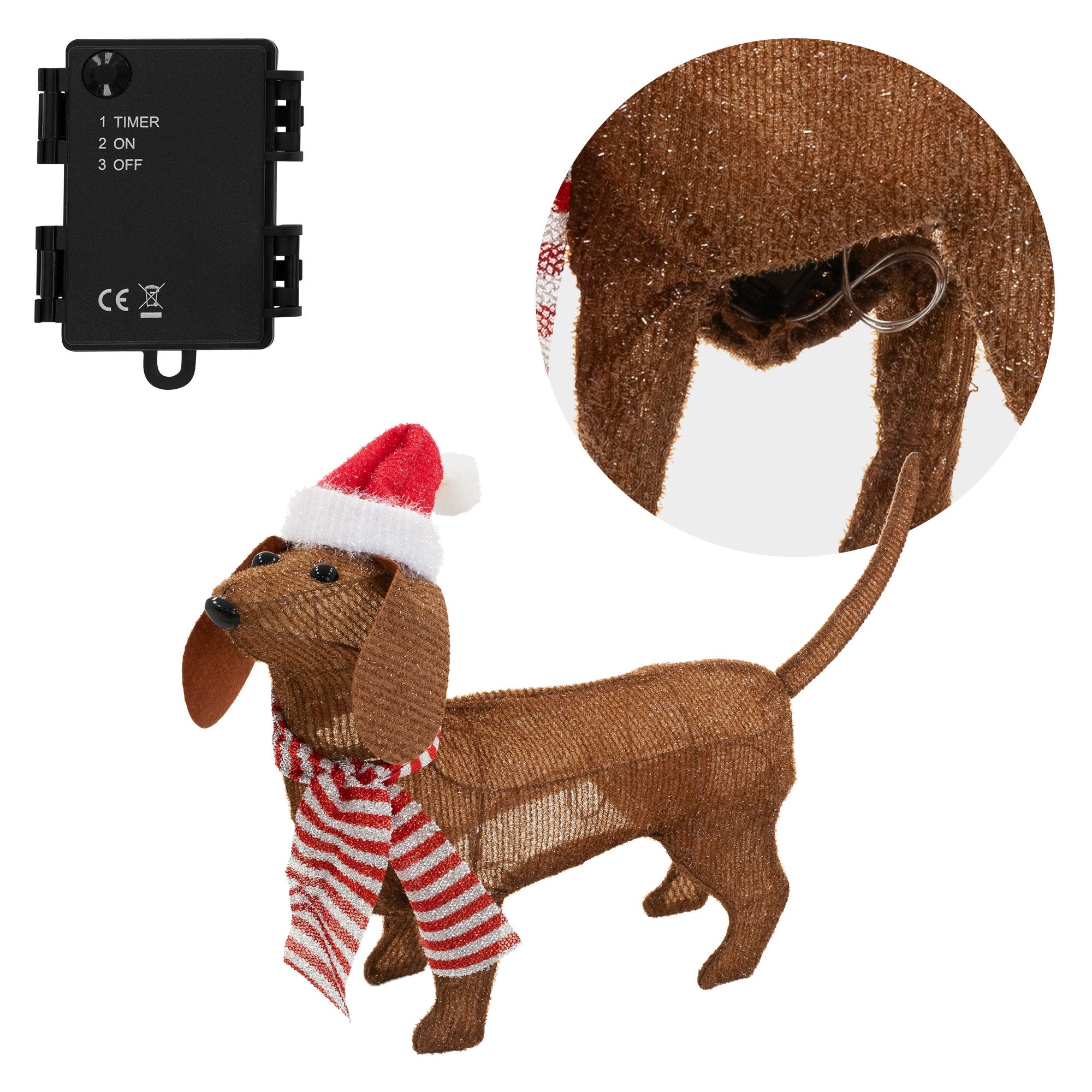 Cachorro marrom com chapéu de Natal. 40 LEDs. - 6