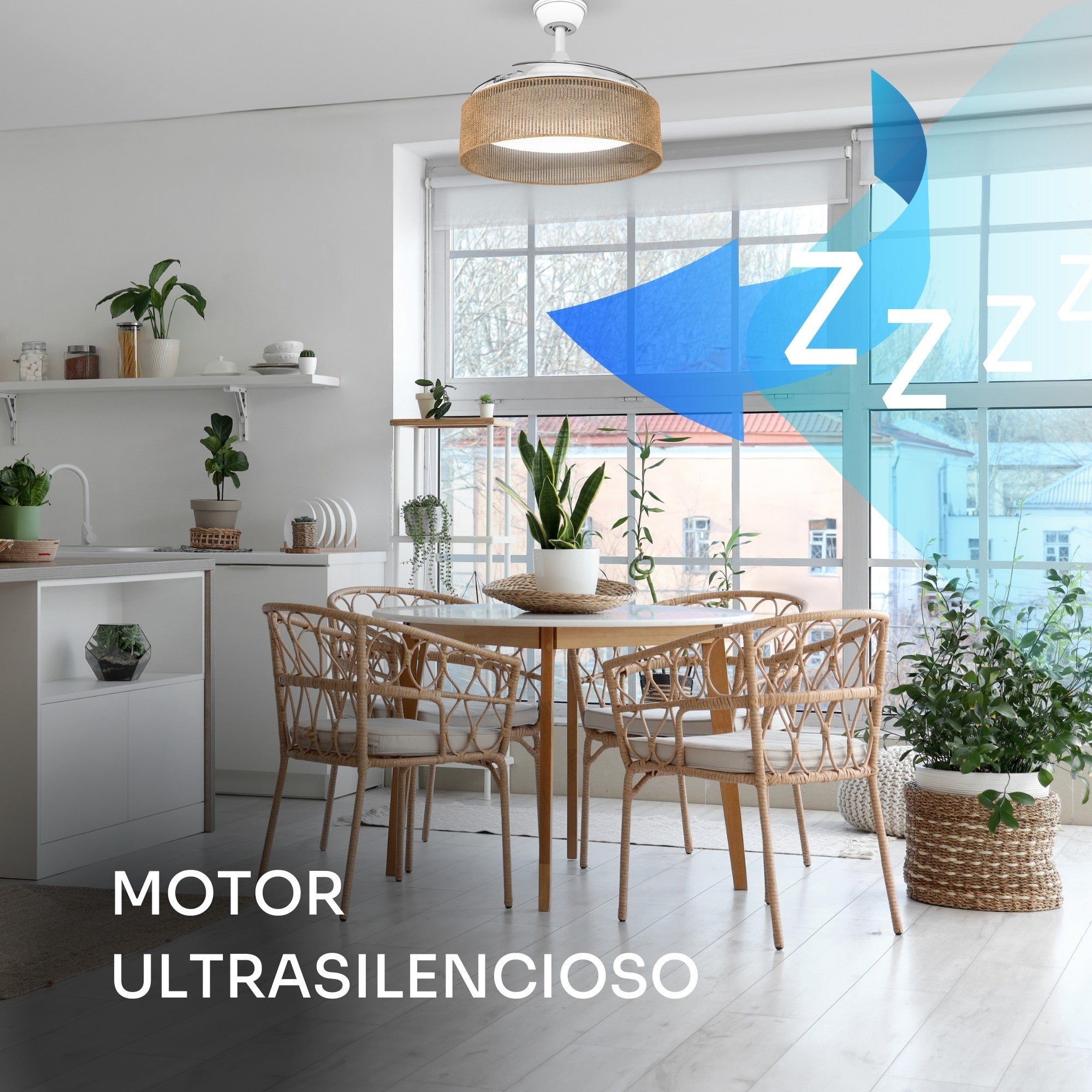 Mellerware - Ventilateur de plafond Brizy Bright Rattan | 40W | 6 vitesses | 3 pales Ø106 cm | Ultra silencieux | Fonction été/hiver | LED - 8