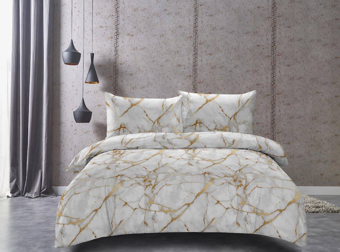 Housse De Couette Galaxie Marbre 200x200 Cm + 2 Taies - Microfibre Polyester - Parure De Lit 3 Pièces Abstraite - 4