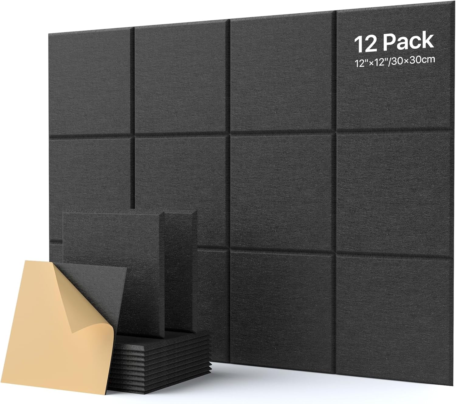 12x samoprzylepne panele akustyczne z pianki 30 x 30 x 0,9 cm Czarne, panele redukujące hałas, panele akustyczne o wysokiej gęstości do adaptacji akus